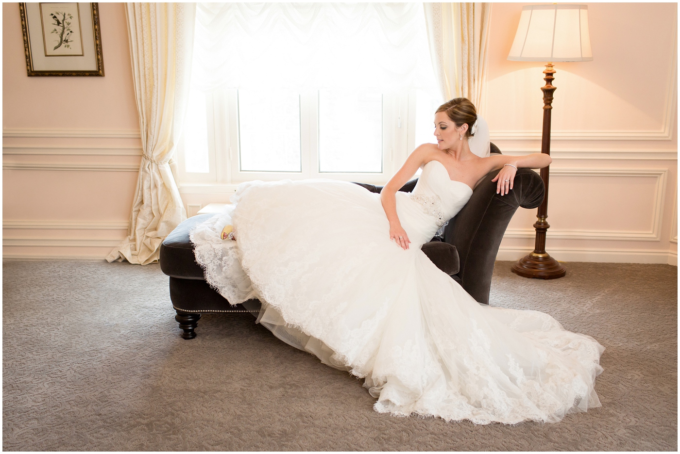 picture of a bride on a couch