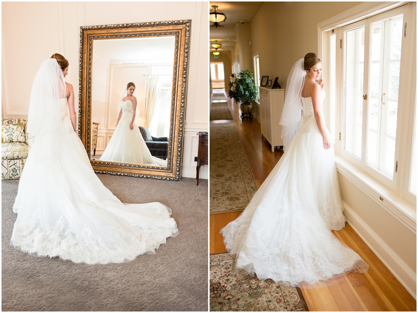 picture of bride looking in the mirror