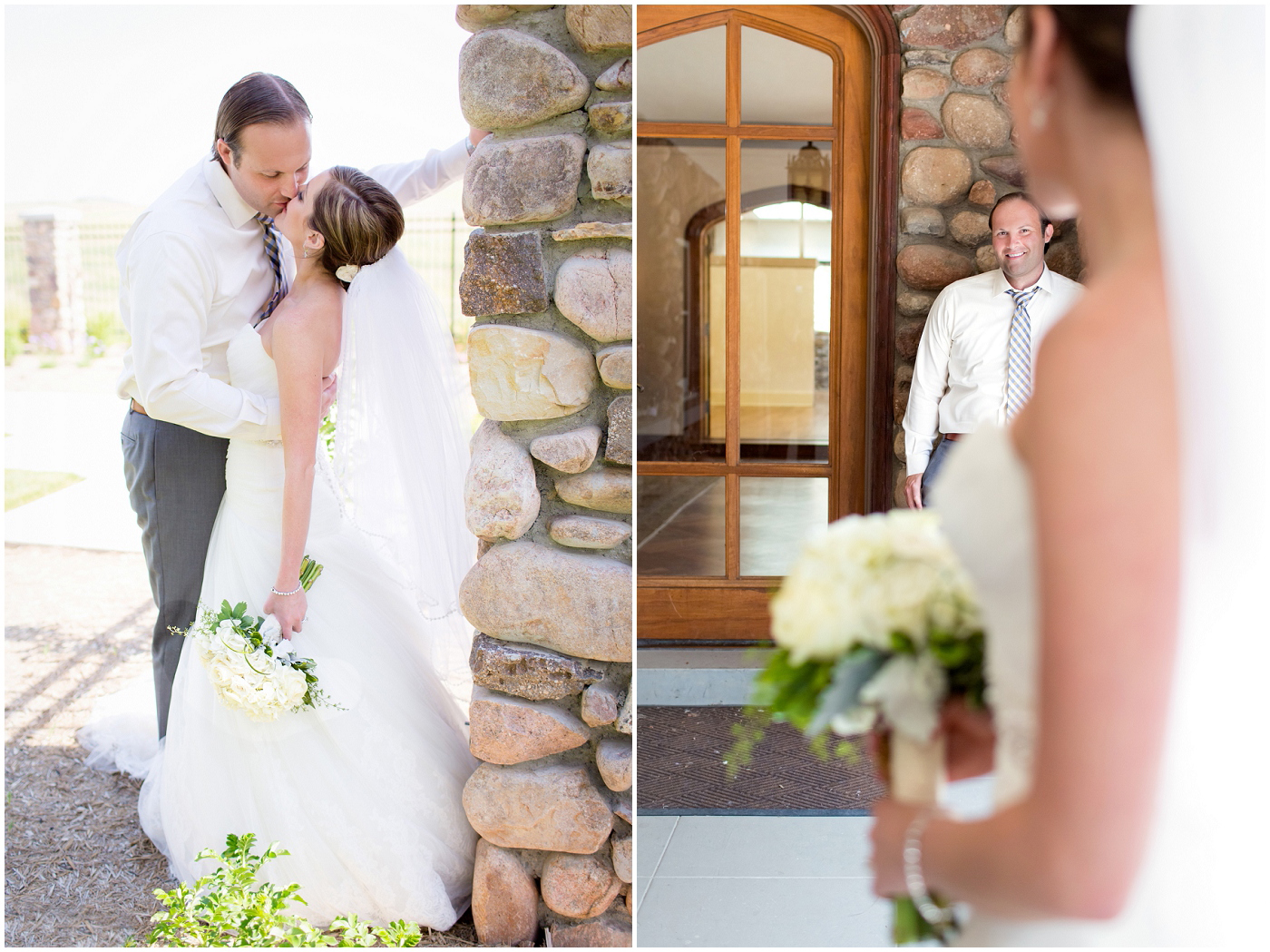 picture of bride and groom kissing