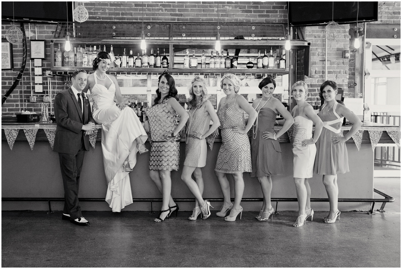 picture of bride and bridesmaids at a bar