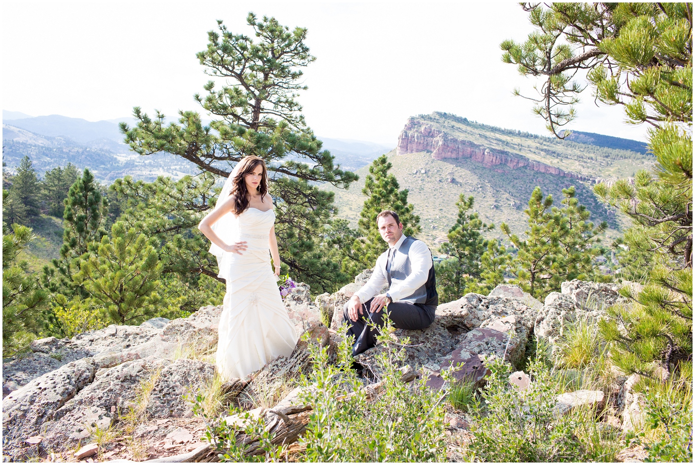 picture of bride and groom on a cliff