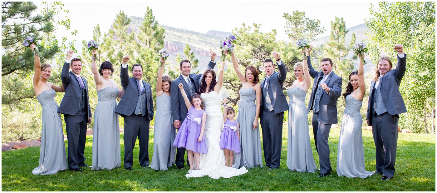 picture of a bridal party in gray and purple