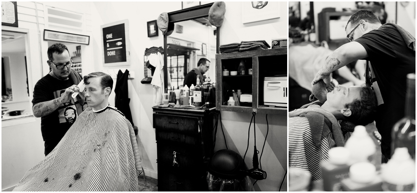 picture of groom at a barbershop