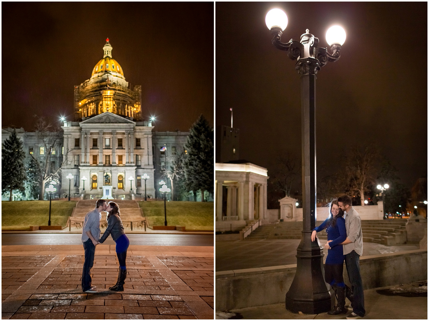 nighttime engagement photos in Denver