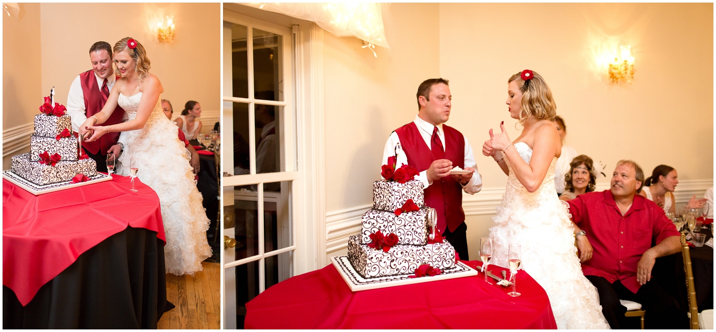 picture of bride and groom cutting cake