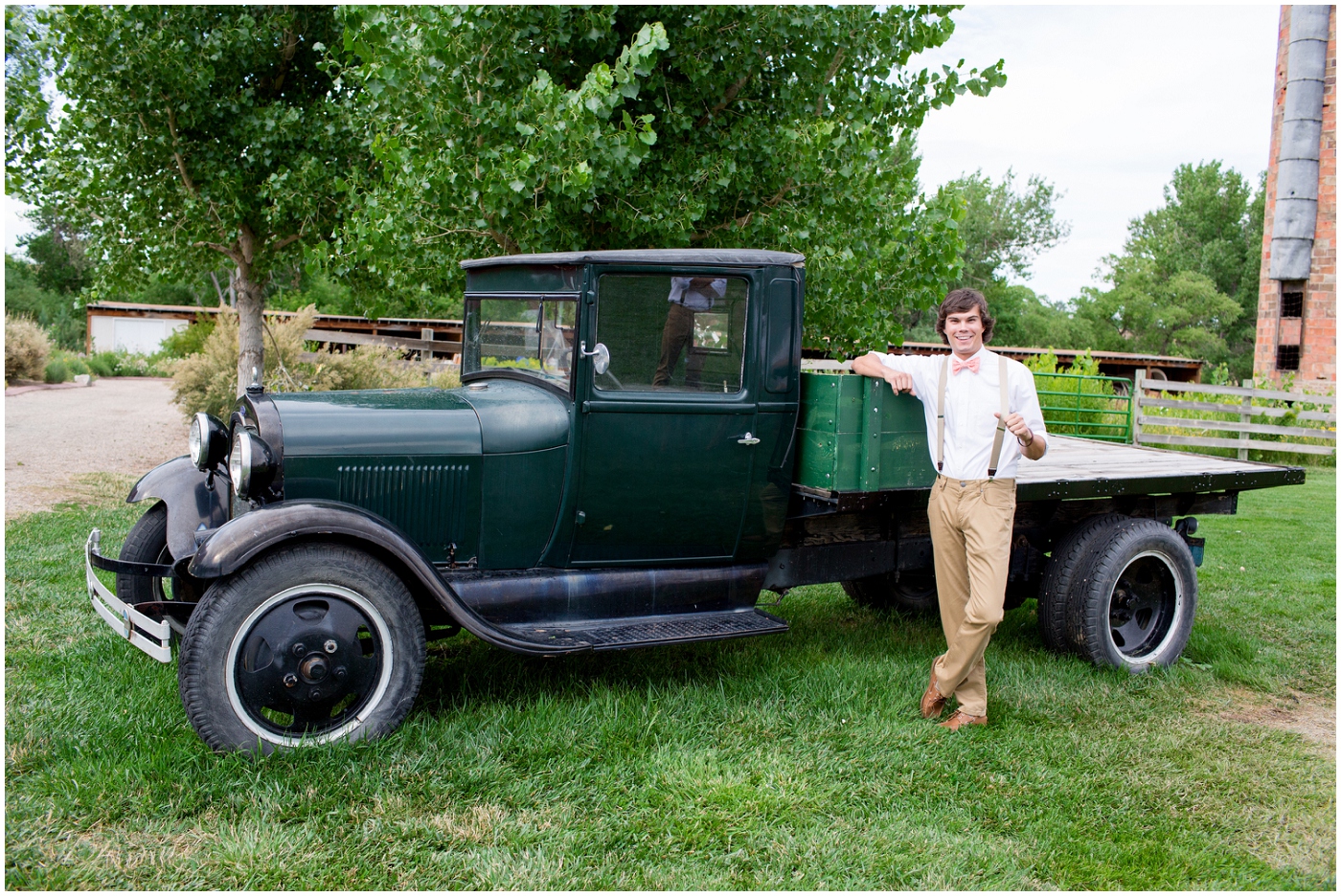 picture of groom with antique truck