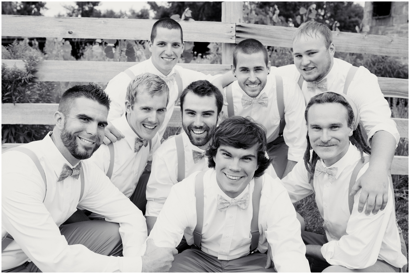 picture of groomsmen at chatfield botanic gardens wedding