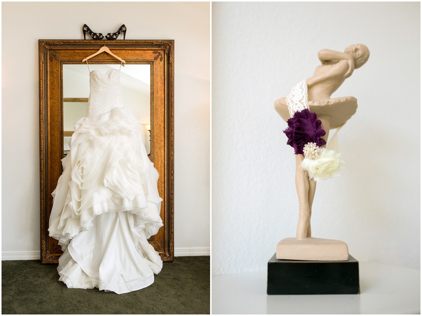 picture of wedding dress hanging on a mirror