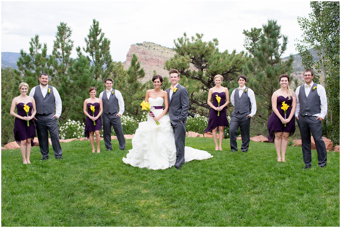picture of bridal party in purple and gray