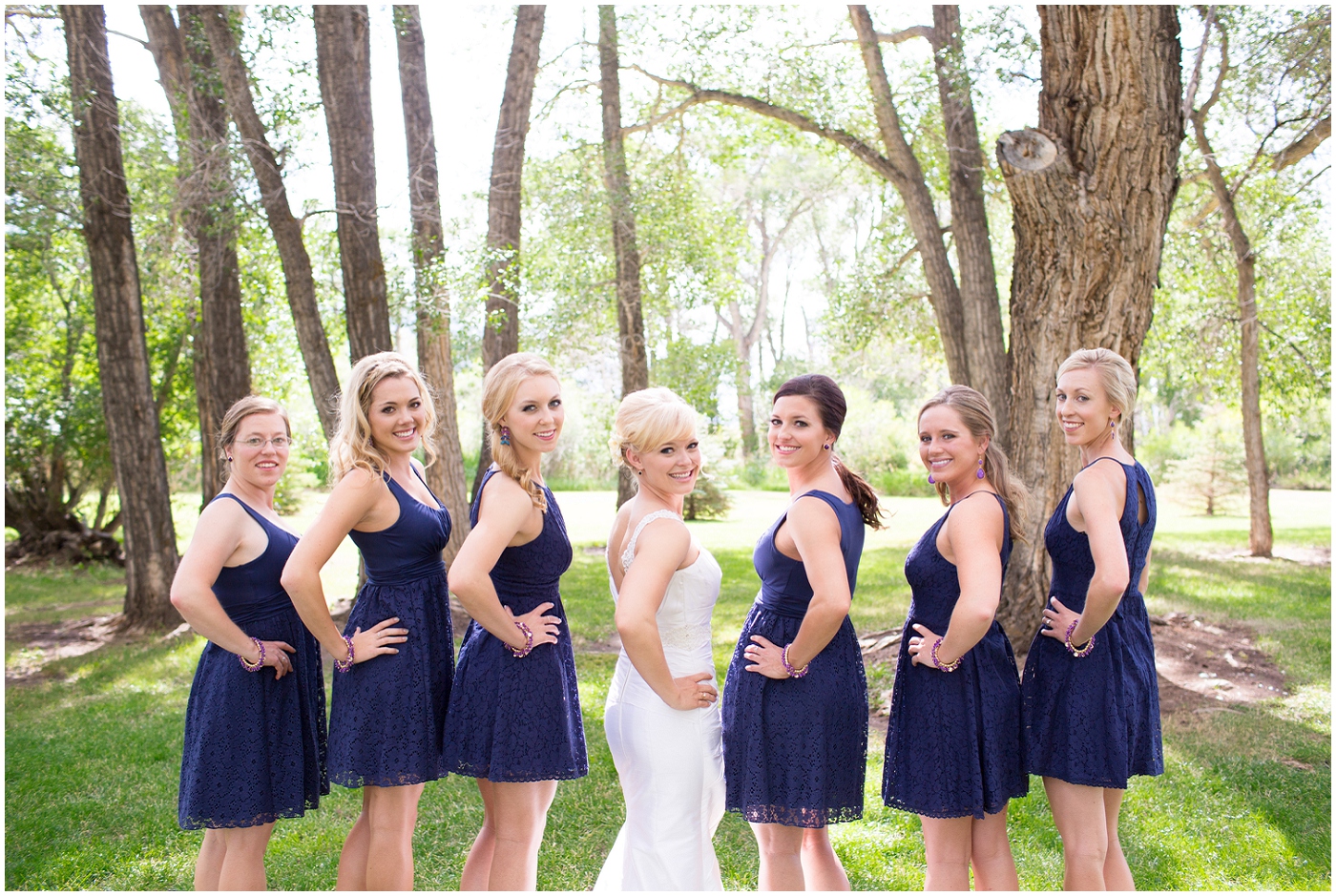 picture of bride and bridesmaids in navy blue