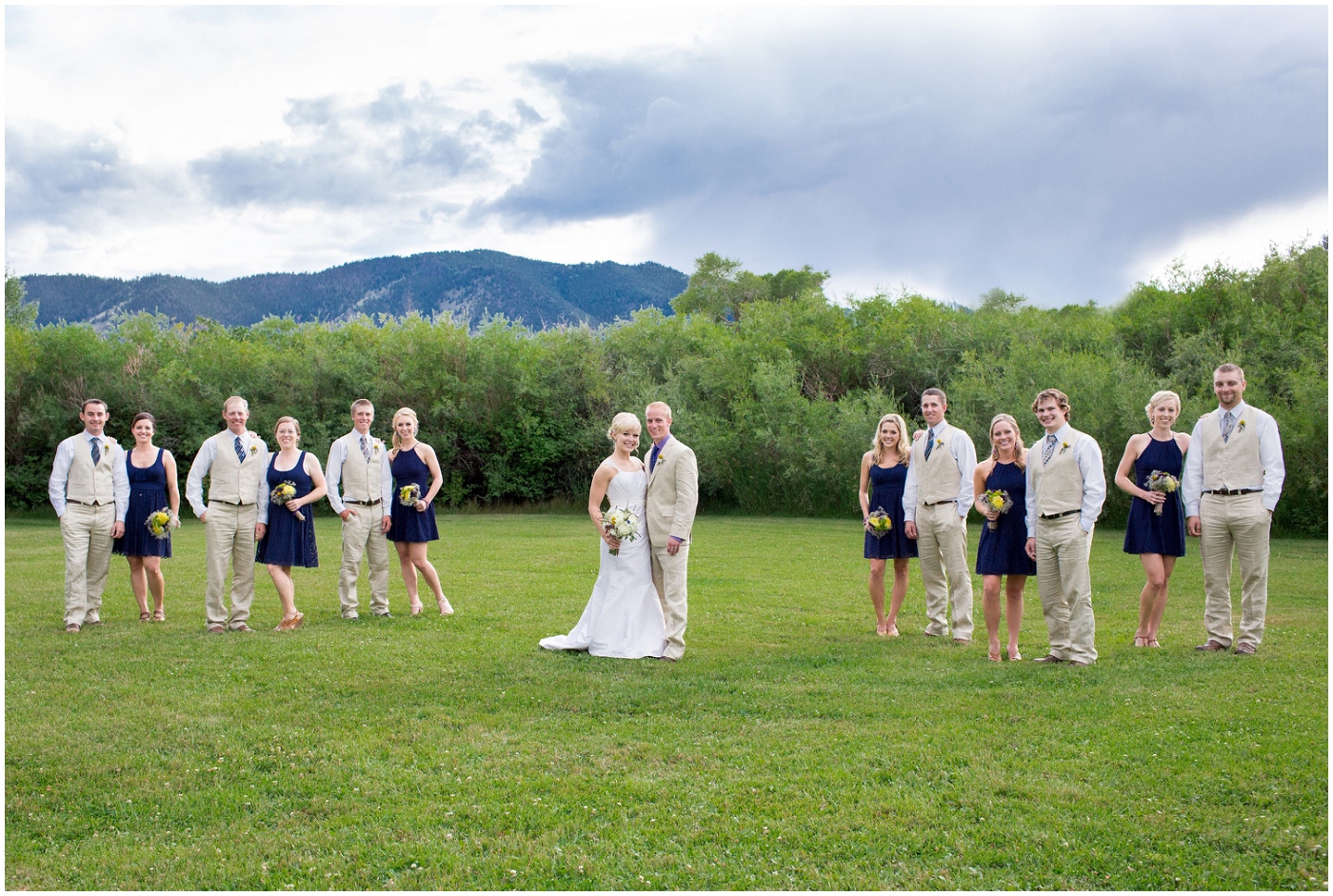 picture of bridal party at wyoming ranch wedding
