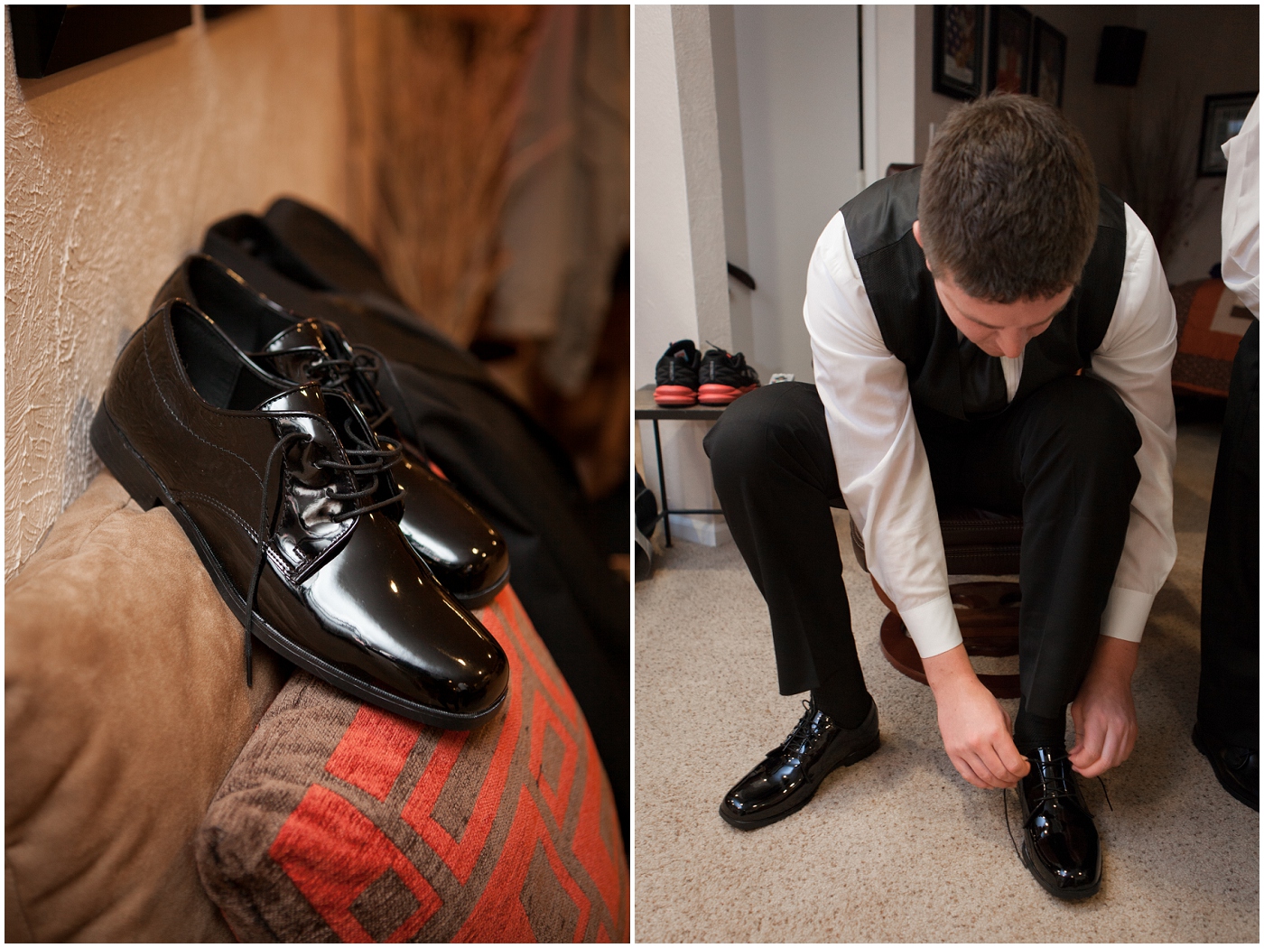 picture of groom putting on his shoes