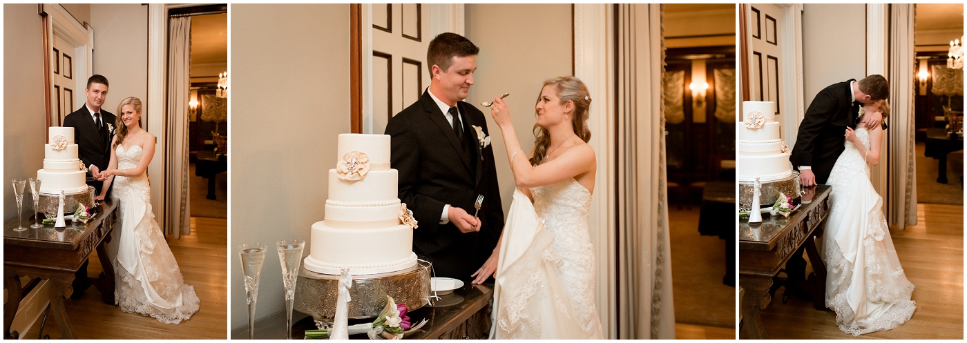 picture of bride and groom cutting wedding cake
