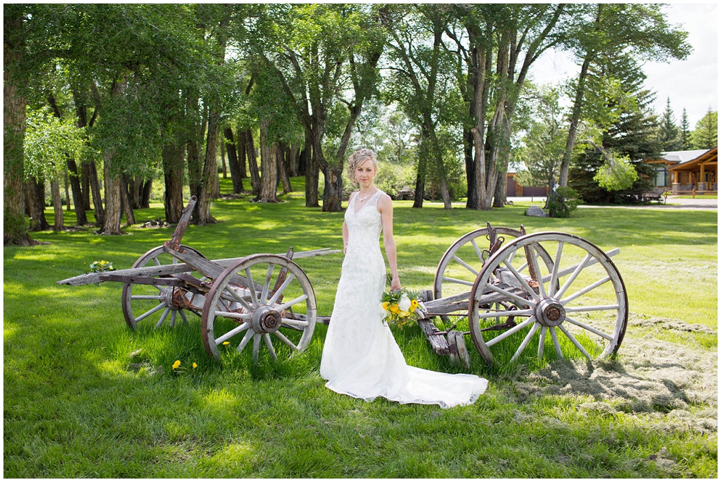 picture of bride at rustic wyoming wedding