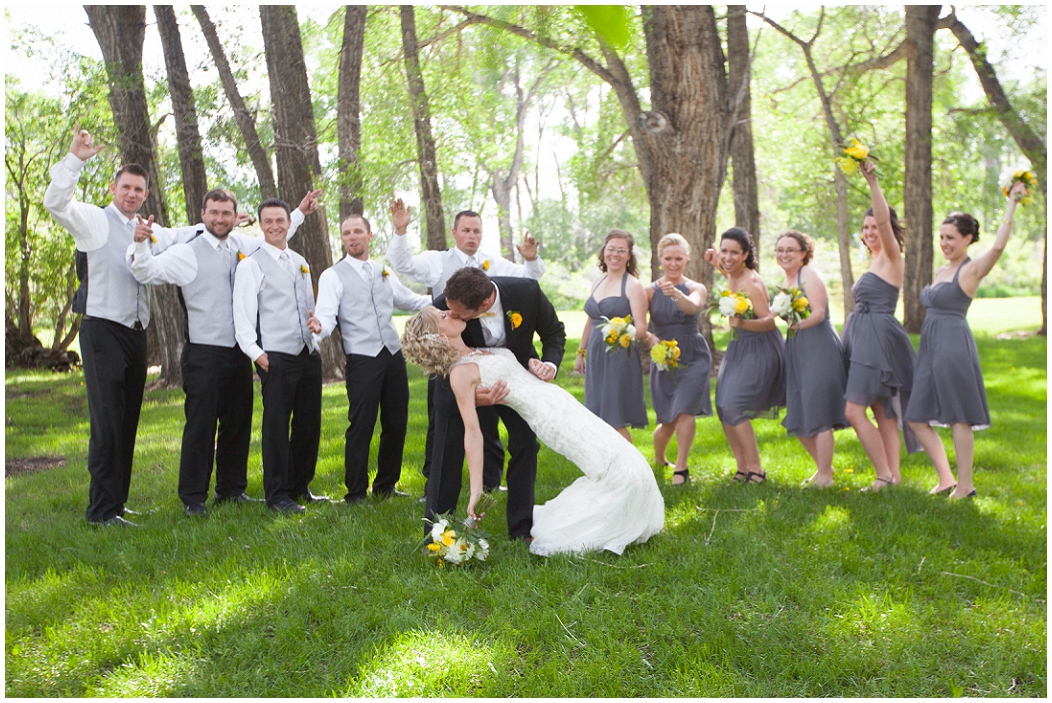 picture of bridal party in gray and yellow