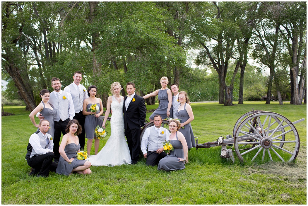 picture of bridal party at rustic wyoming wedding
