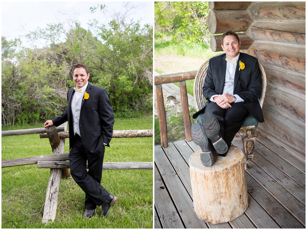 picture of groom at rustic wyoming wedding