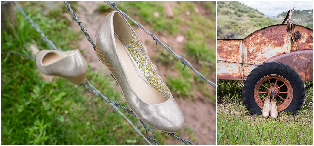 picture of wedding shoes at farm wedding