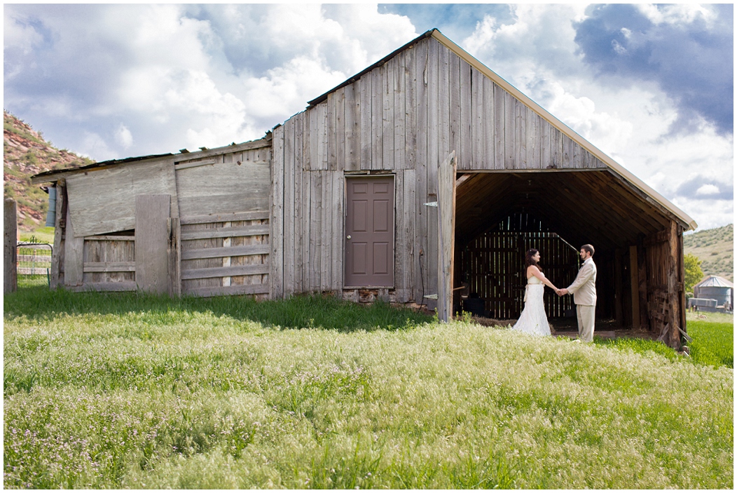 picture of bride and groom at barn wedding