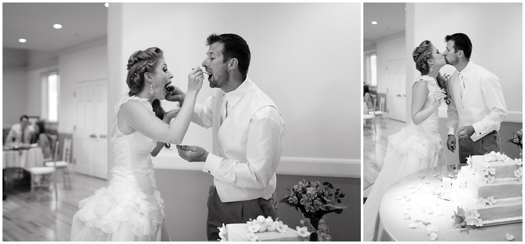 picture of bride and groom feeding each other cake