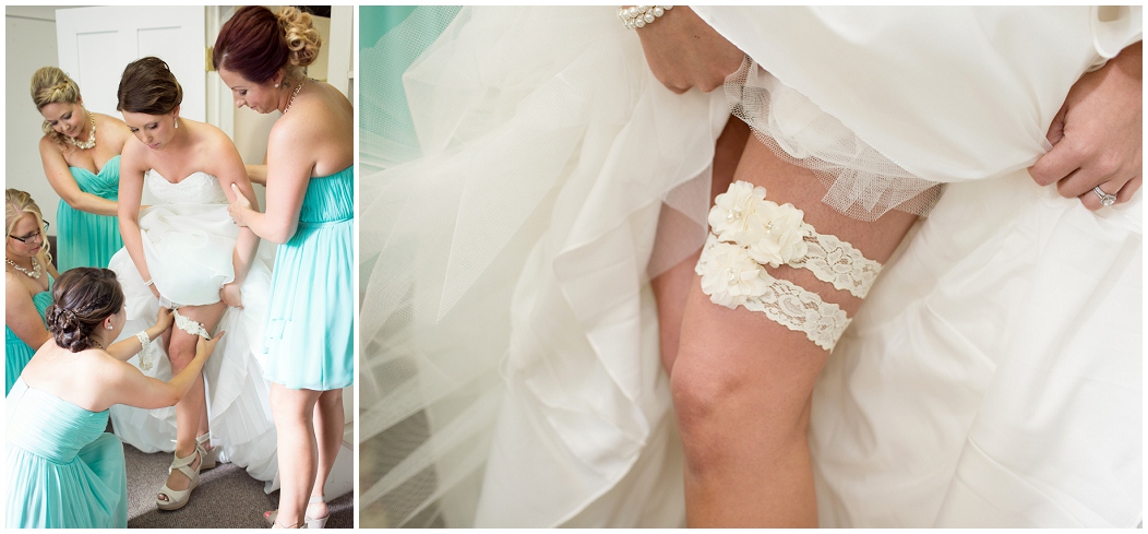 picture of bride putting her garter on