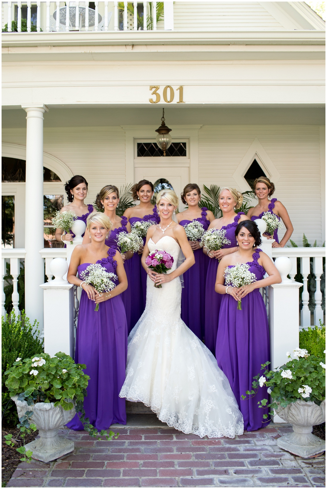 picture of bridal party on a porch