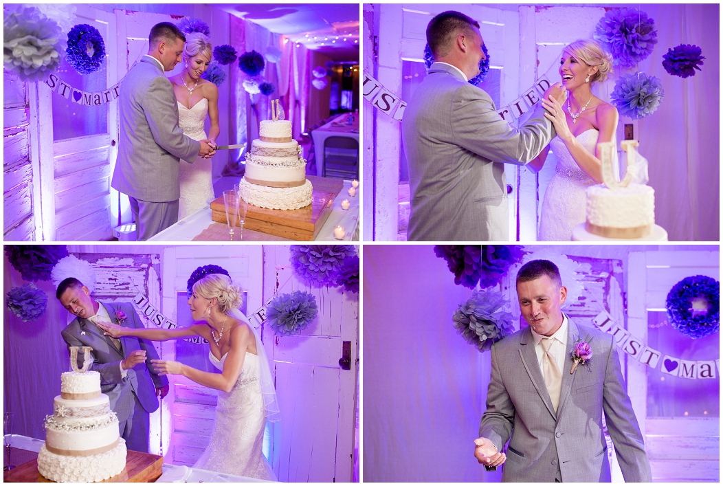 picture of bride and groom smashing cake