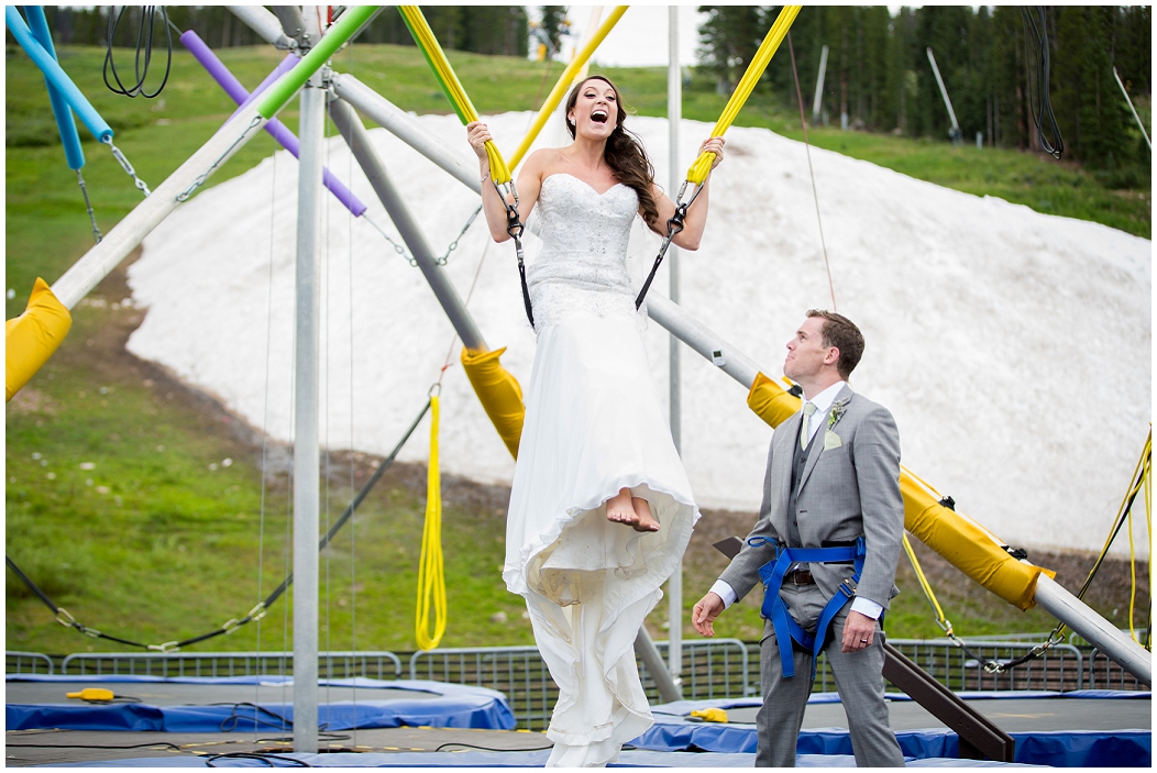 picture of bride on a trampoline 
