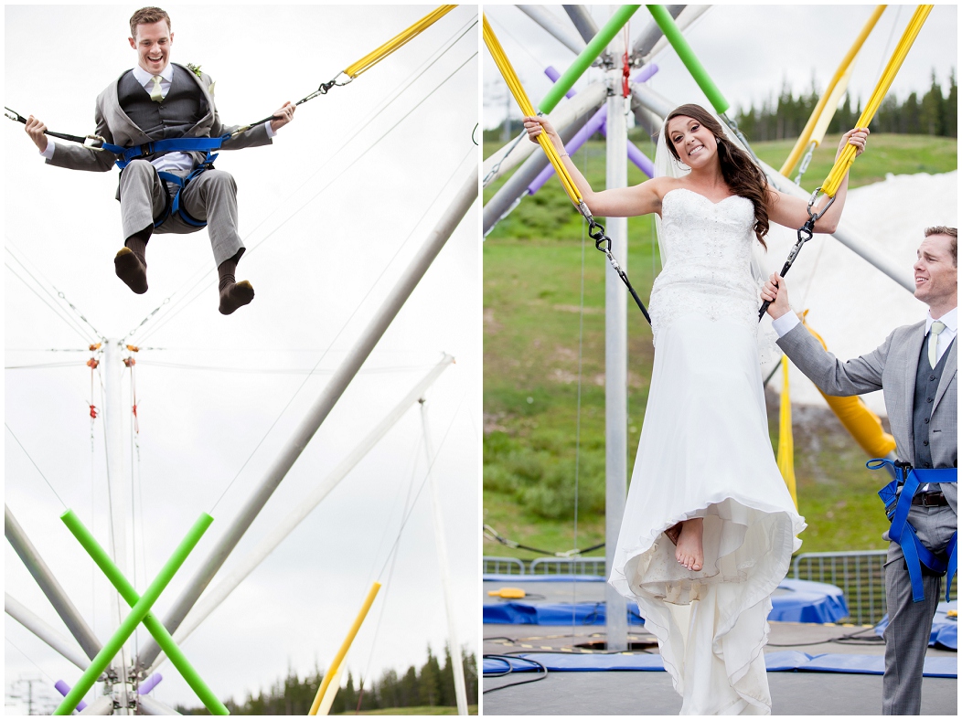 picture of bride on a trampoline