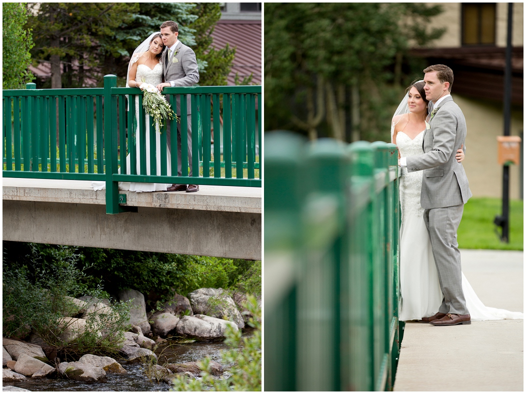 picture of bride and groom on a bridge 