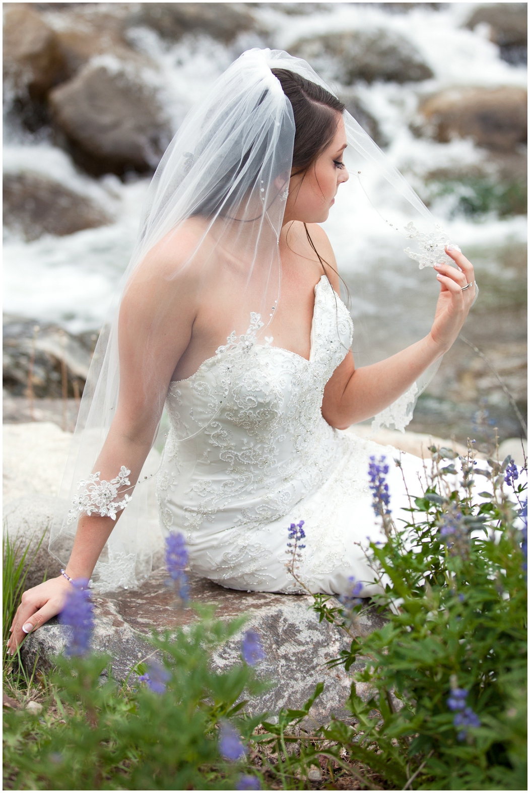 picture of bride by a river