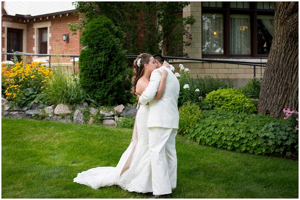picture of bride and groom hugging