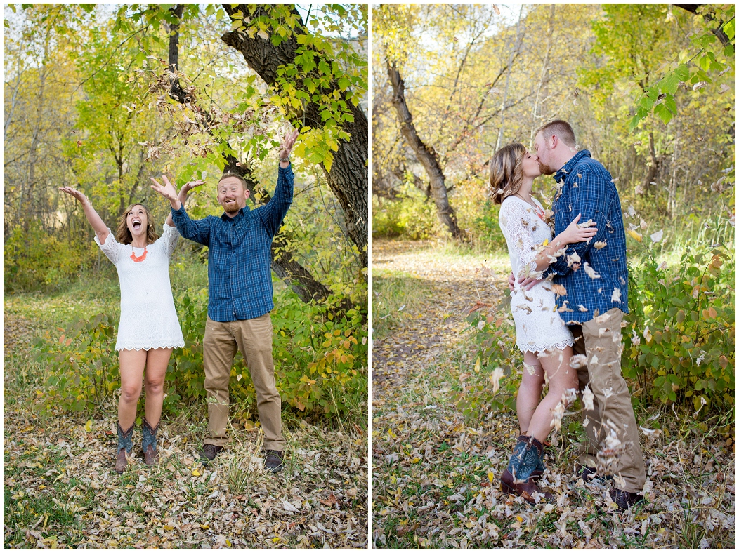 picture of engagement photos in the leaves