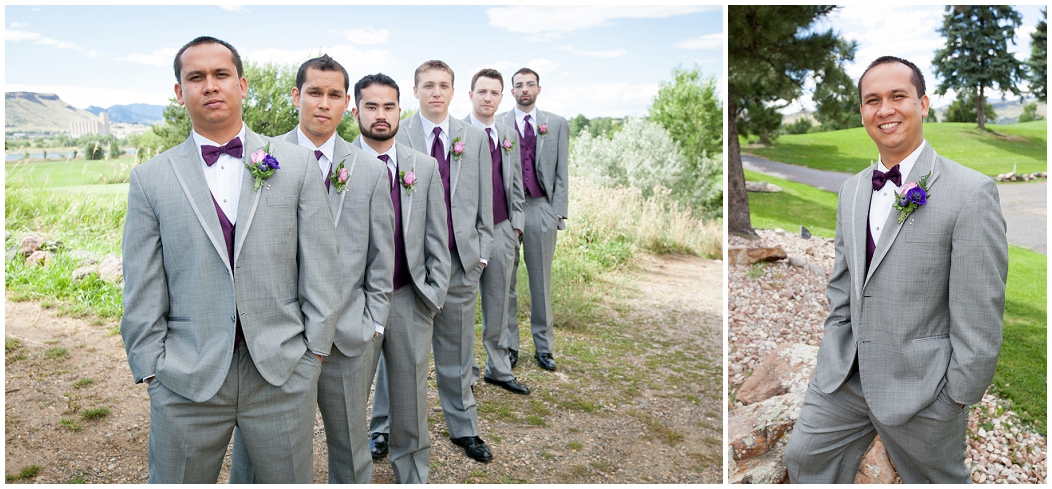 picture of groomsmen in gray and purple