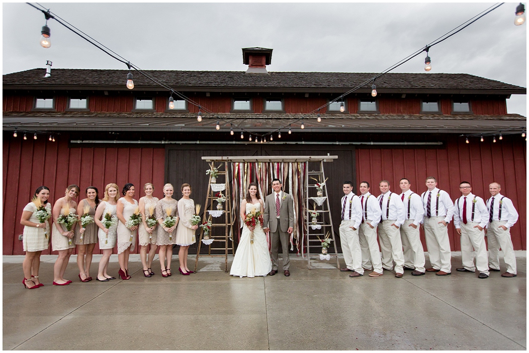 picture of bridal party at rustic wedding
