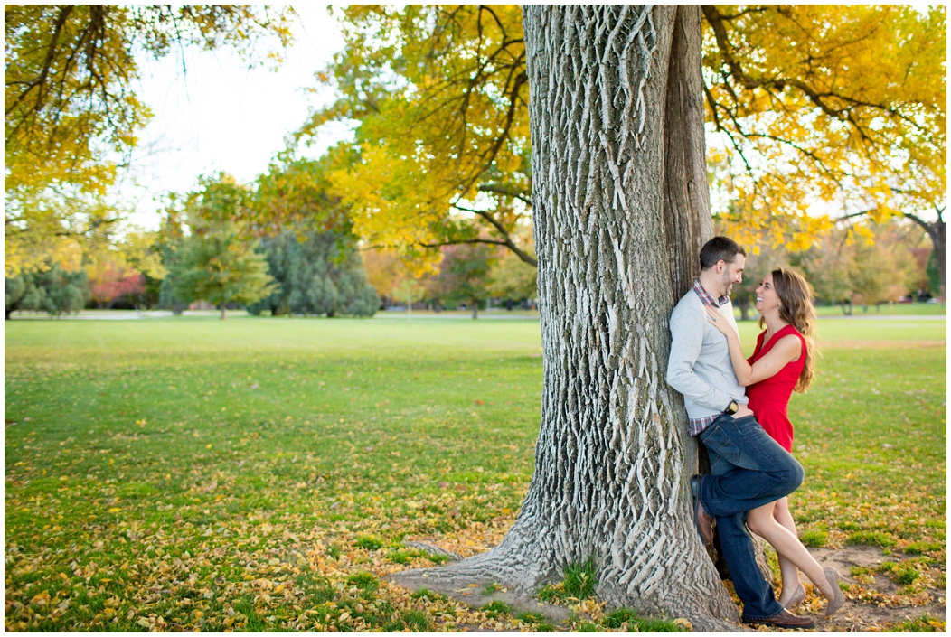 picture of fall engagement photos at Cheeseman Park