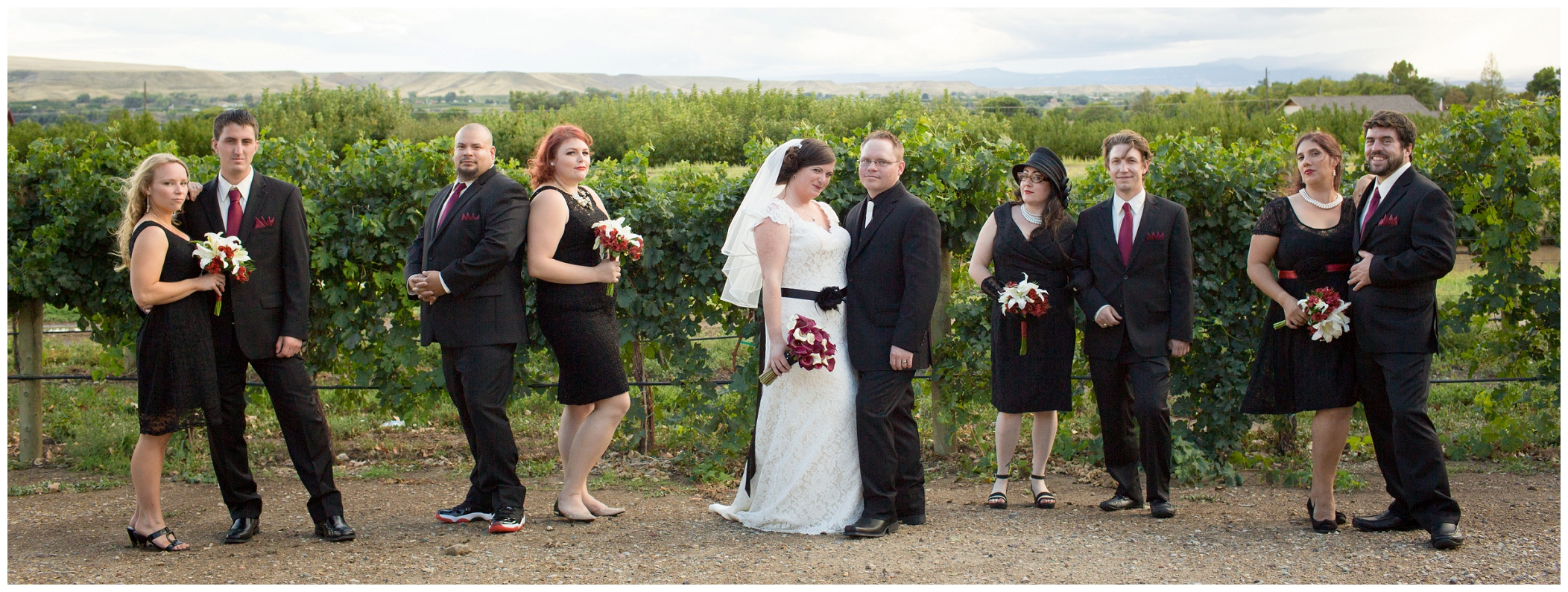 picture of bridal party at vineyard wedding