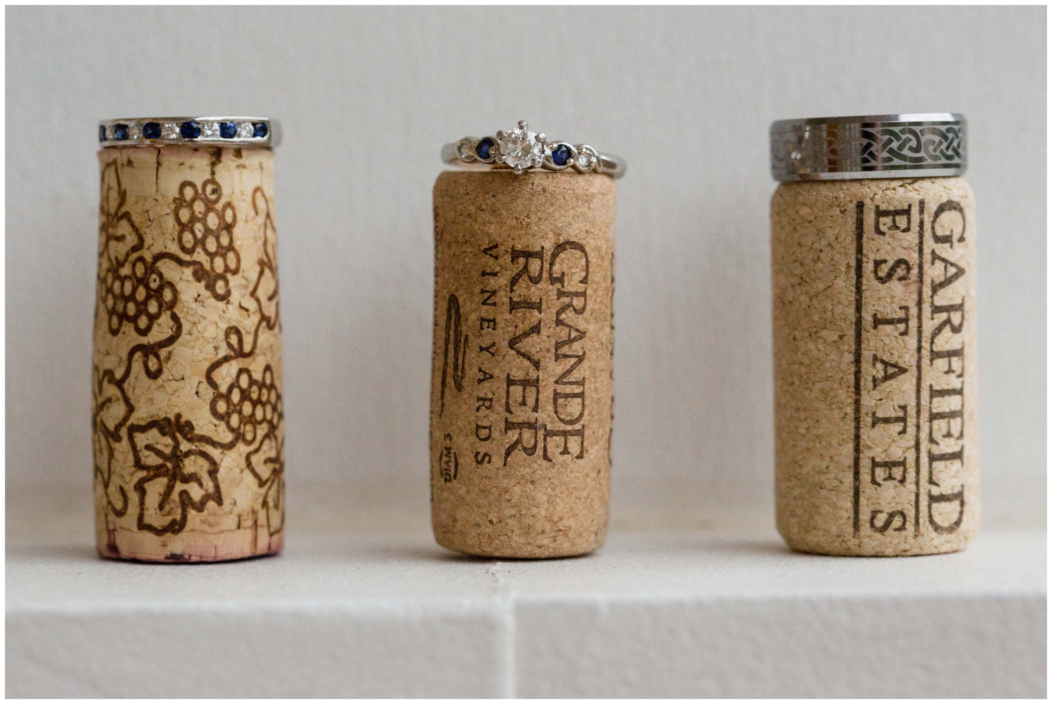 picture of wedding rings on wine corks