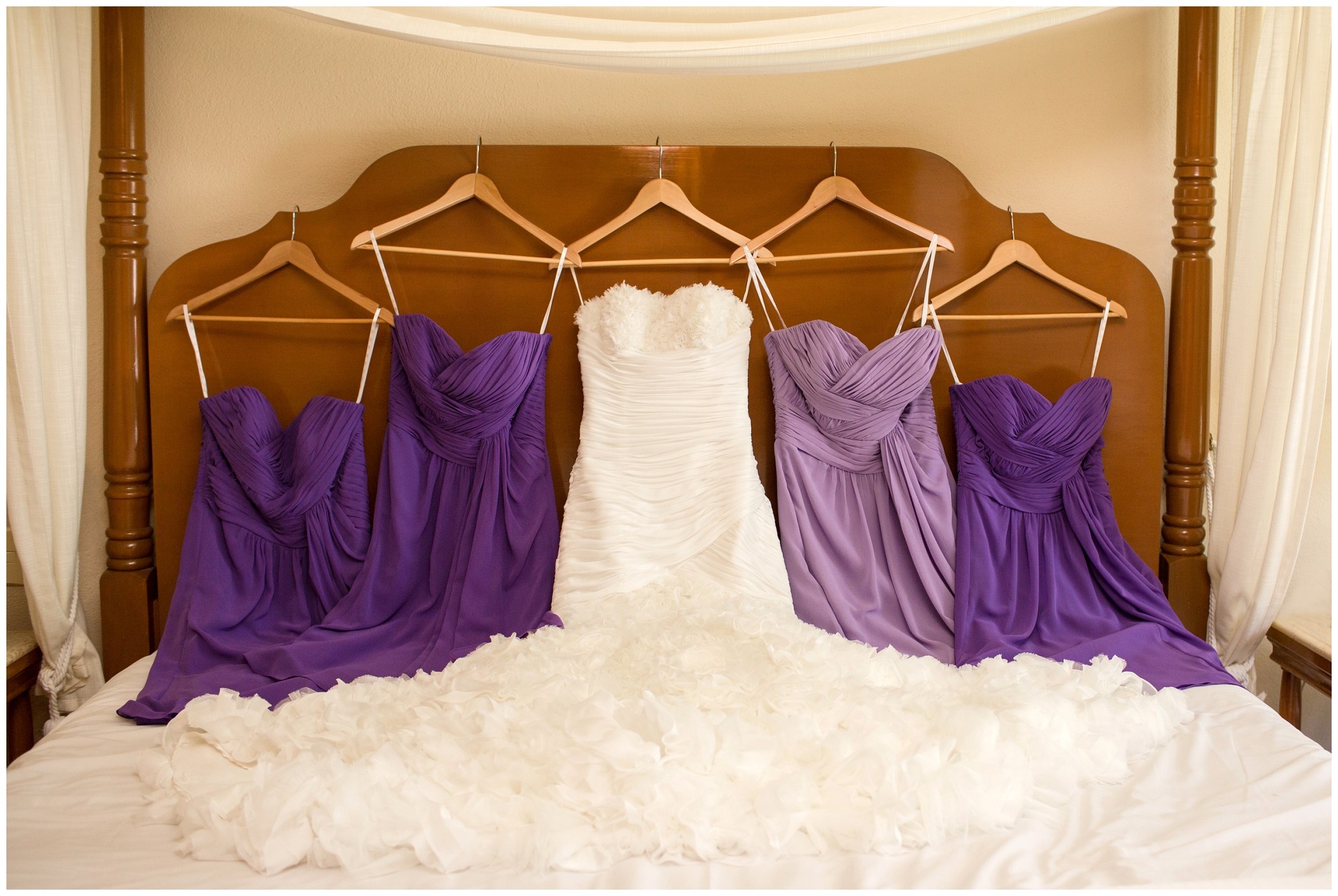 picture of brides dress on the bed