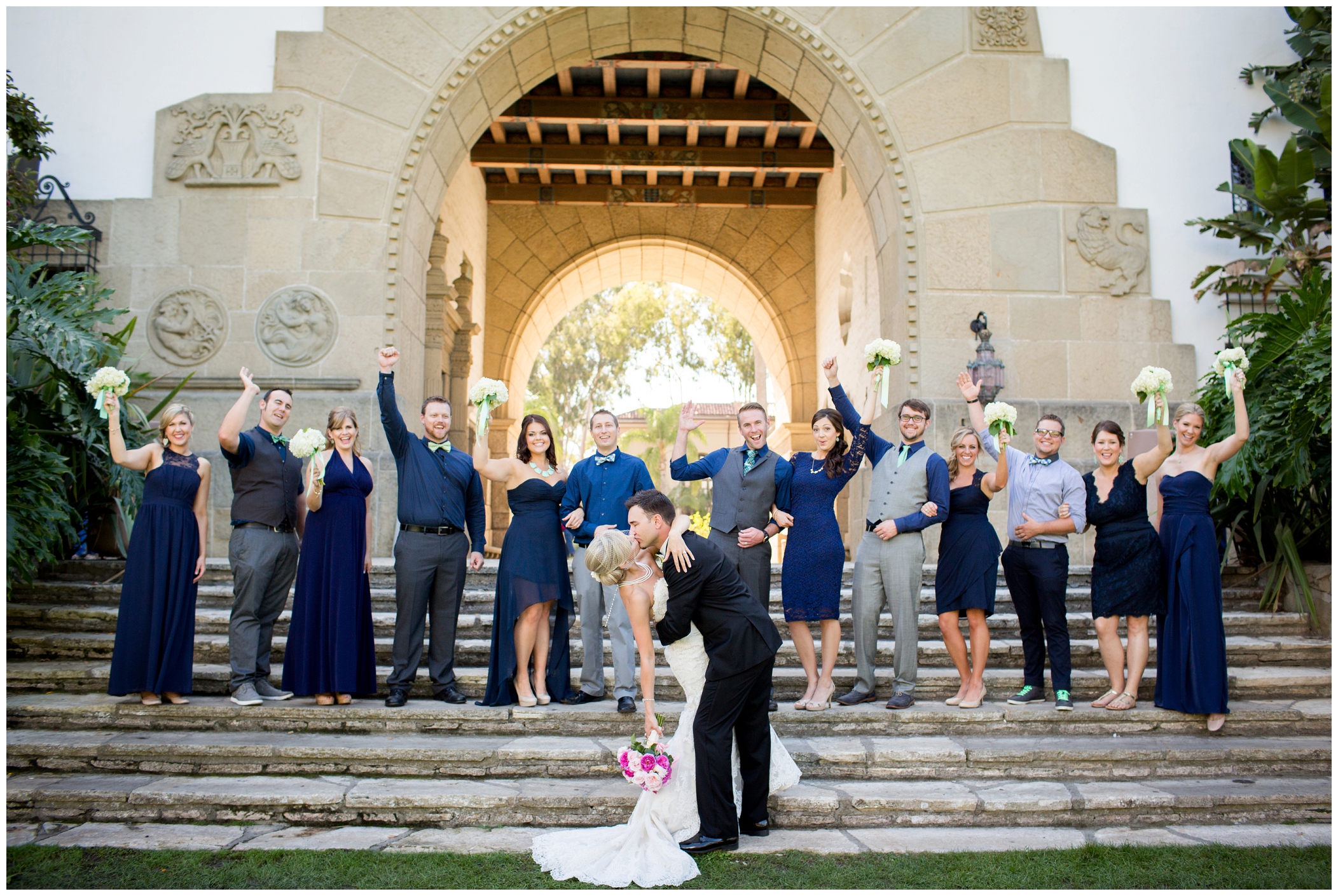 picture of bridal party in navy and mint