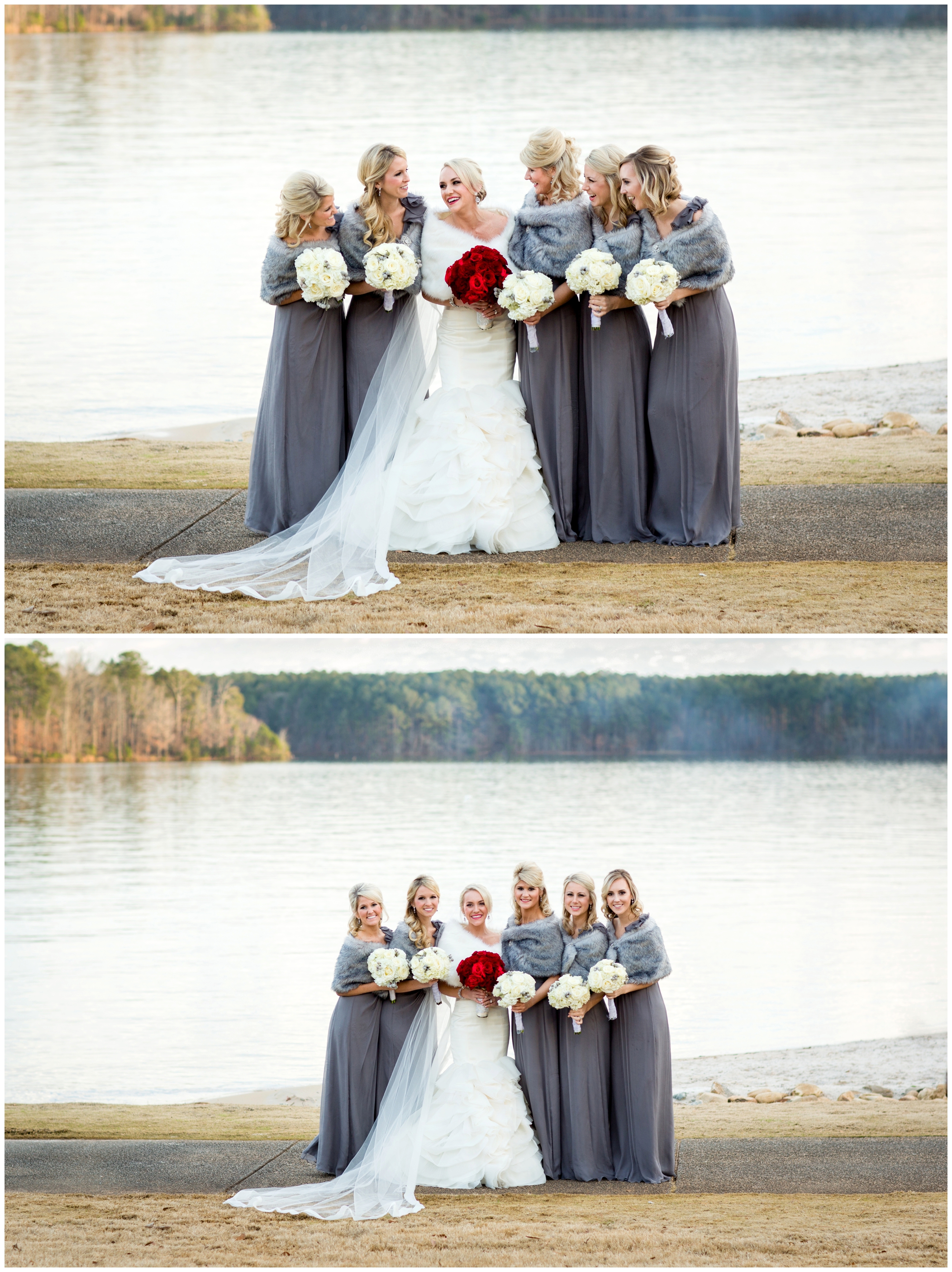 picture of bridesmaids in long gray dresses 