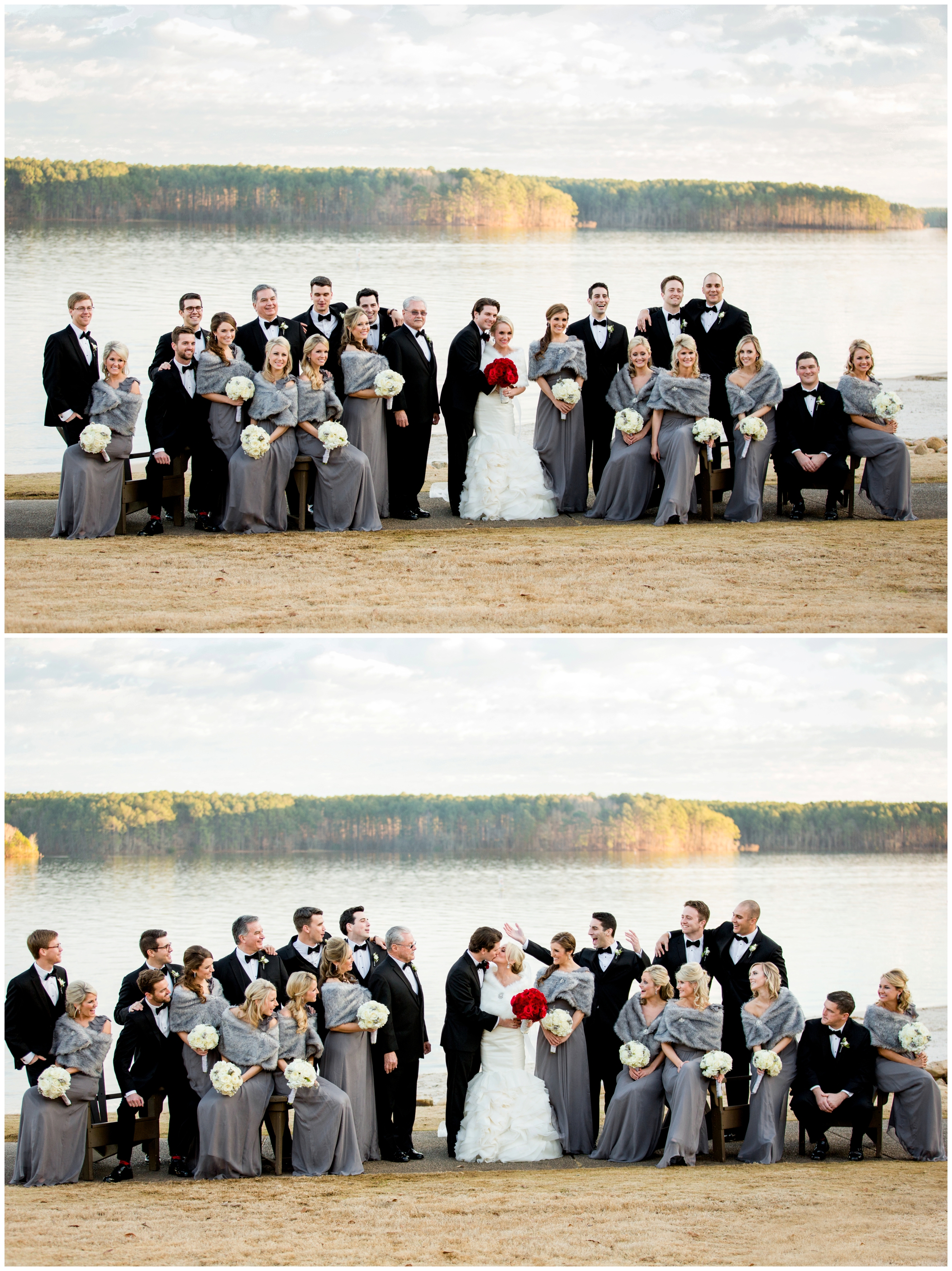 picture of bridal party in gray and black
