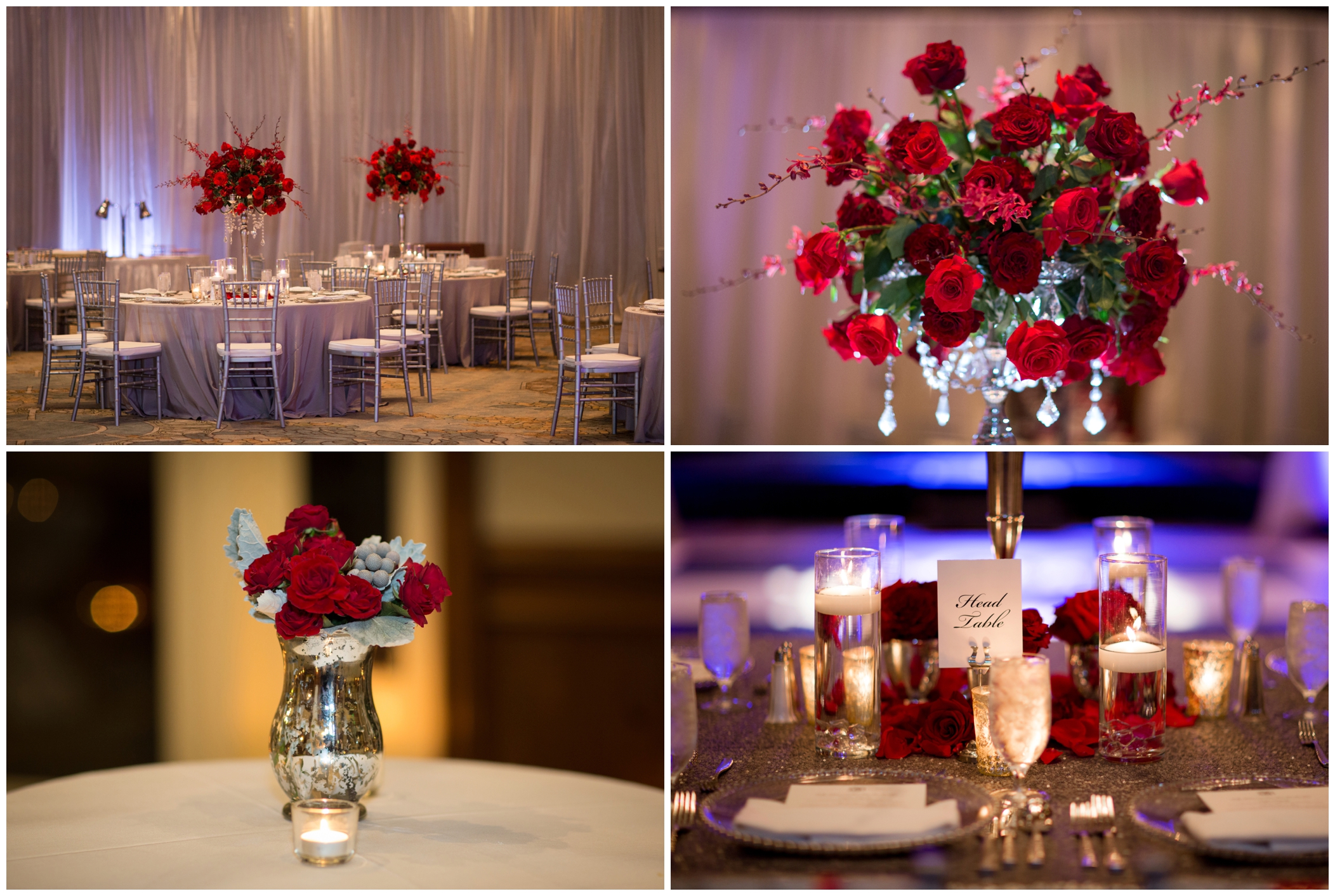 picture of red and gray ballroom wedding 