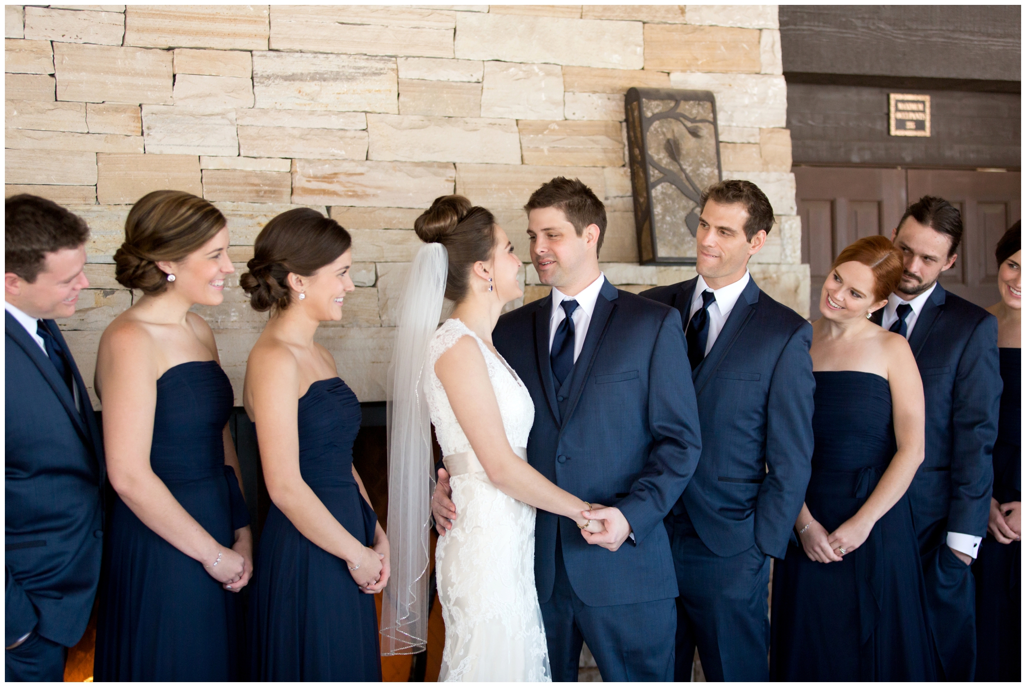 picture of bridal party in navy blue 