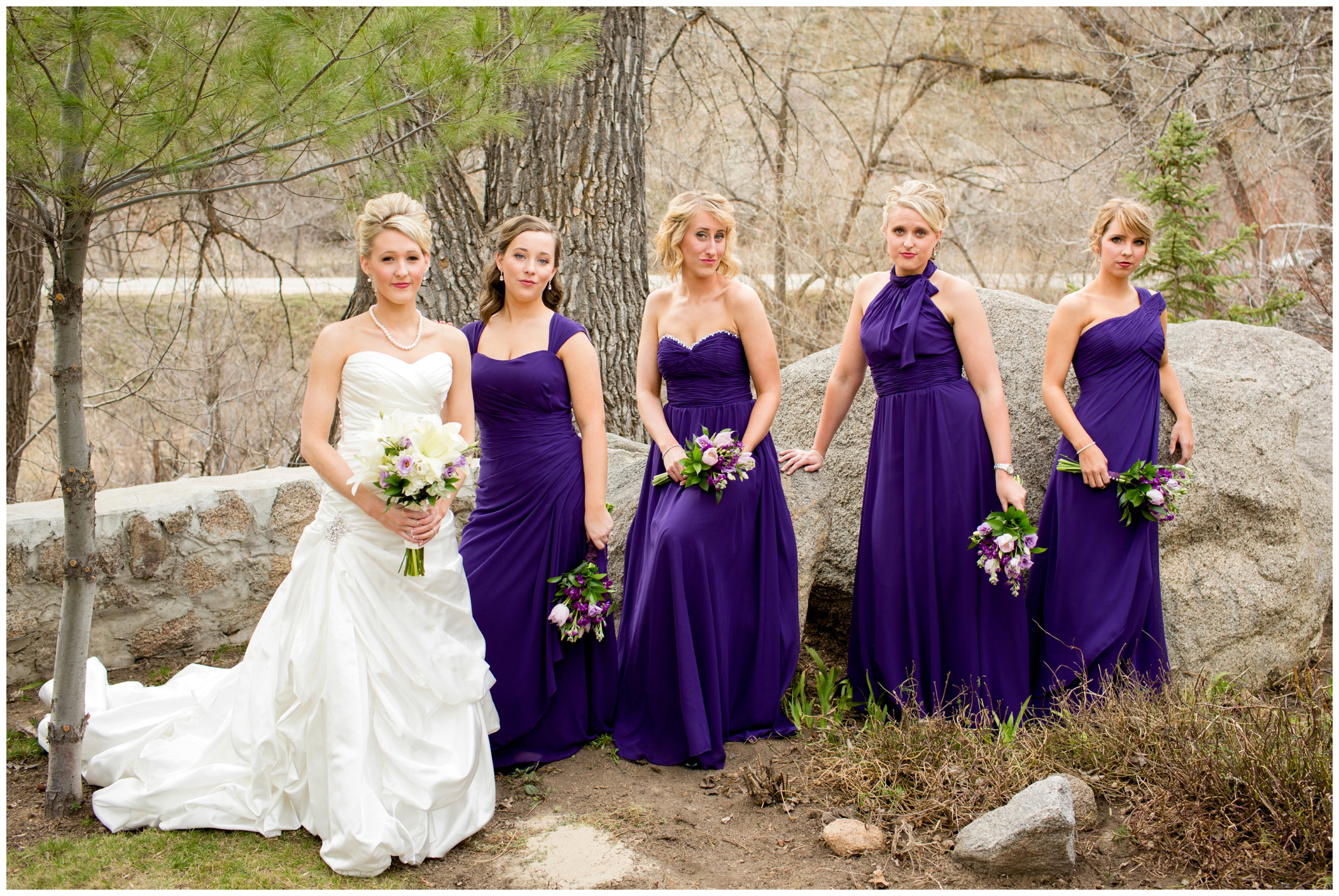 picture of bridesmaids in long, purple dresses 