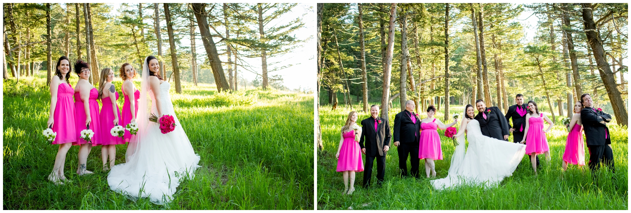 wedding party in hot pink and black 