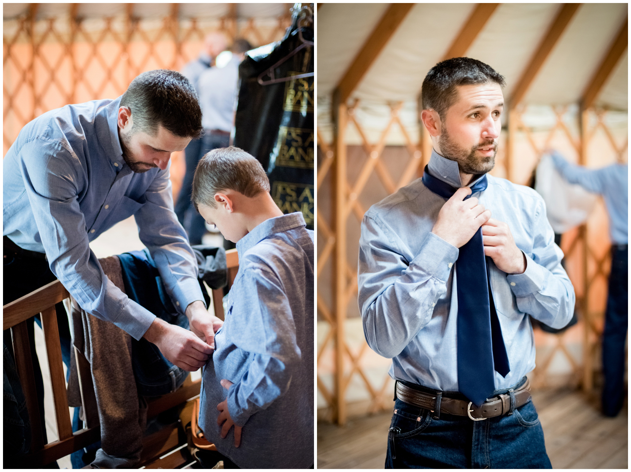 picture of groom putting on his tie