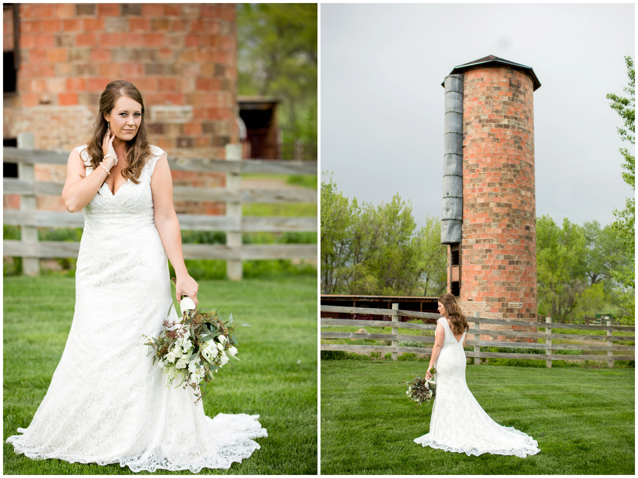 picture of bride by a silo