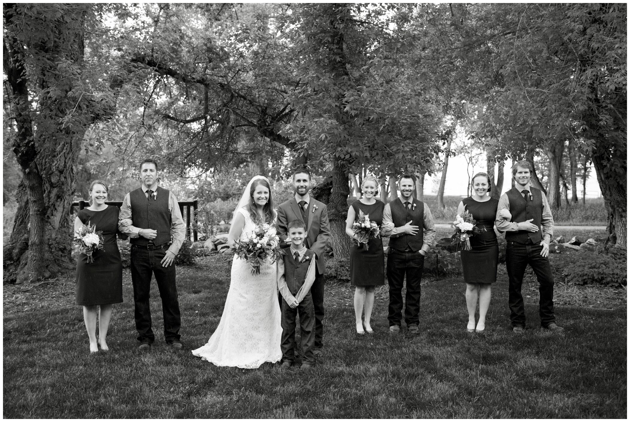 picture of wedding party at denver botanic gardens at Chatfield