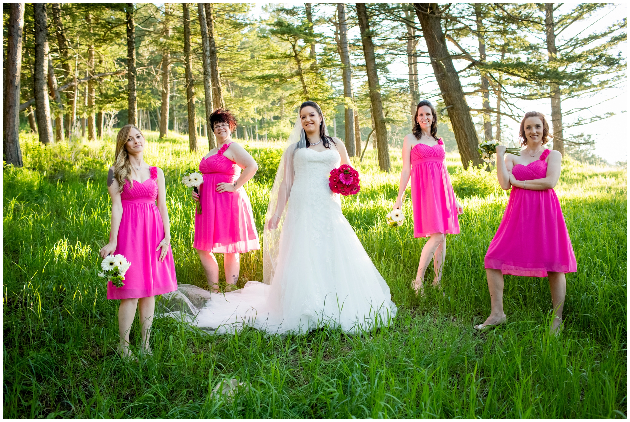picture of bridesmaids in hot pink